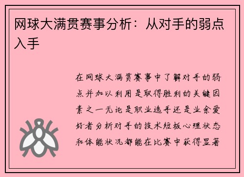 网球大满贯赛事分析：从对手的弱点入手